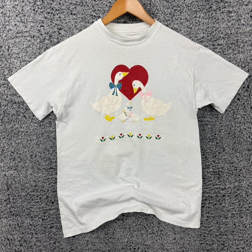 Vintage Geese Family Shirt Adult Medium 19x26 Morning Sun Puff 90s Graphic Tee